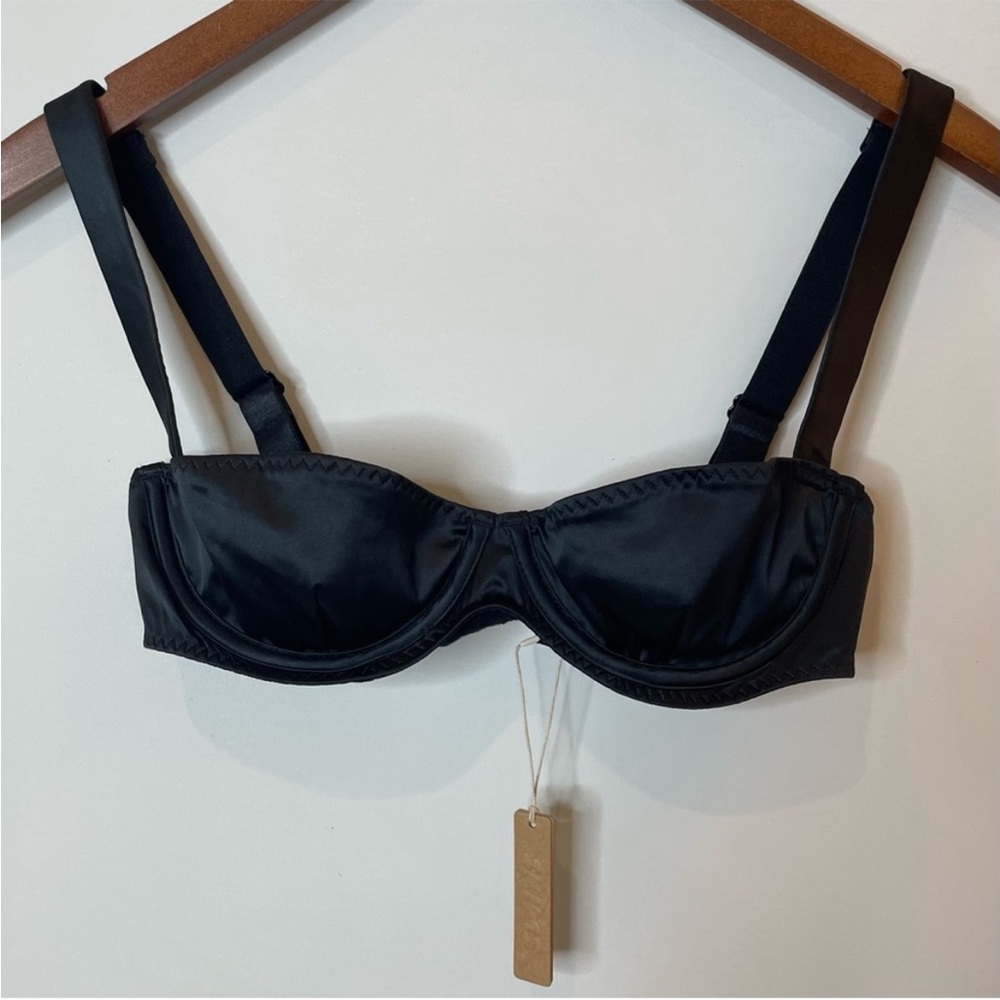 SKIMS Woven Satin Shine Balconette Underwire Demi Bra Boudoir Onyx Black 34C NWT